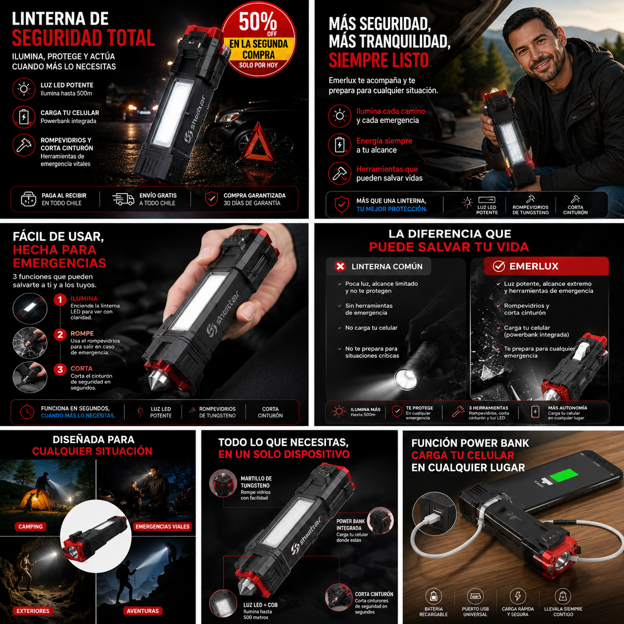 Linterna Multifuncional 4 En 1 Recargabl